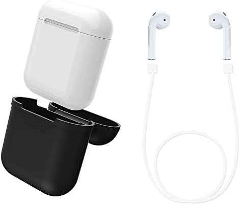 Protective Case for Apple AirPods, AresKo Silicone Sleeve Soft Case Cover for Apple In-Ear Bluetooth AirPods, with a Free Anti-lost Airpods Strap, Black
