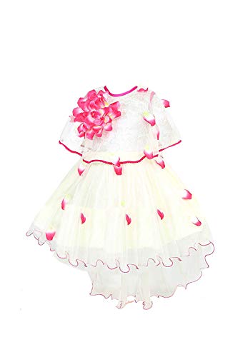 YAYAVAR Girls Net Made Off White & Lime Red Colored Casual Frock for Girls - Set of 01 from 02-08 Years (Lime Red_6-7 Years)