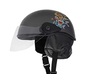 Western Era Stylish Doreamon Character Open Face Helmet for Kids || Baby Safety and Comfort || (3-12 Years) (Grey Glossy)