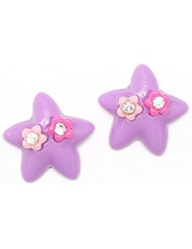 Idin Ohrclips - Violette Sterne mit Blumen und Strasssteinen (ca. 20 x 20 mm)