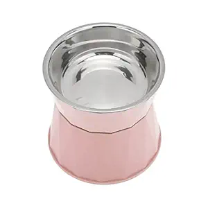 Stainless Steel Litter Box Anti-Rust Double cat Food Bowl with Protective Arch Design for Cats Pink [High Double Bowl]