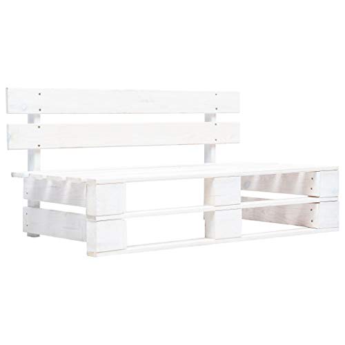 vidaXL Banco Palets Respaldo Jardín Terraza Sofá Palés Exterior Mueble Asiento Pallet Patio o Interior Madera Pino Impregnada Certificación FSC Blanco