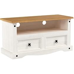 IDIMEX Meuble TV Campo Banc télévision de 108 cm en Bois Style Mexicain avec 2 tiroirs et 1 Niche, en pin Massif lasuré Blanc et Brun