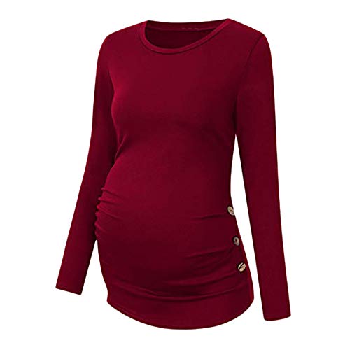Preisvergleich Produktbild Umstandsmode Damen Still-Unterhemd Stillshirt Unterhemdshirt Schwangerschaft Klassisch Einfarbig Langarmshirt Rundhals Sweatershirt Oberteile Bluse Tops mit Taste Schwarz Grau Rot Blau Grün...