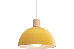 iDEGU Hängelampe Retro E27 LED Hängeleuchte Moderne Skandinavisch Deckenleuchte aus Metall Holz Pendelleuchte für Schlafzimmer Esszimmer Küche Restaurant (Gelb, 1 Stück)
