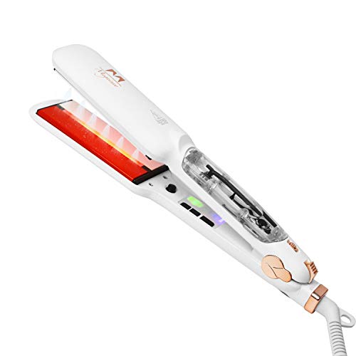 Hair Straightener, Quick Wide Plate Hair Straightener Heated with Anti-Singe Water Steam& Moisture-lock Infrared Heat Ray, 6 TEMP Grades Adjustable, Professional for Home Salon, 2.5M 360° Swivel Cord