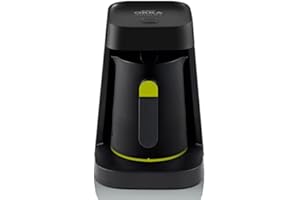 ‎ARZUM OKKA Arzum Okka OK0013-X MINIO JET, türkische Kaffeemaschine, türkische Kaffeekanne, 400 W, 5 Tassen Kaffeekapazität, Überlaufschutz, akustisches Warnsystem-Schwarz/Grün