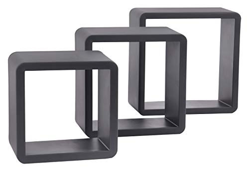 EDA 10437 G.Ant KOSI 3 ETAGERES MURALES CARREES, polypropylène, Gris Anthracite, 30x15x30 / 26x15x26 / 22x15x22cm Dim. : Lot : 30x15x30cm