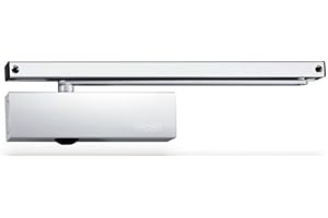 Geze Türschließer TS 3000 V silber für einflügelige Türen bis 1100 mm Flügelbreite, Komplettpaket inkl. Montageplatte und Gleitschiene- 22,6x4,6x6cm