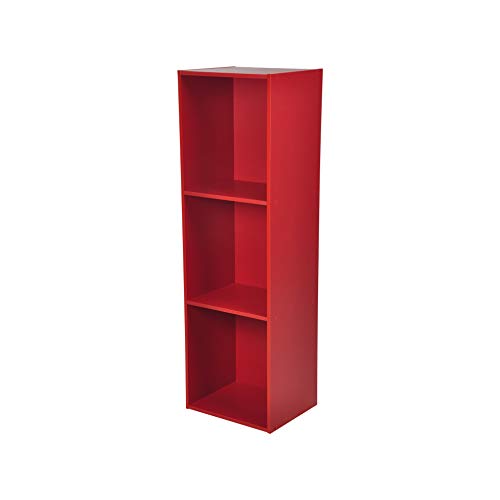 HOMEA 6ran699ta cubo portaoggetti con 3 nicchie Pannelli di Particelle, Truciolare, Rosso, 34.4x29.5x100.8 cm