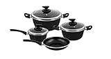 Dos capas de esmalte exterior Magefesa - Batería de cocina FIT, acero esmaltado, color negro, con antiadherente bicapa reforzado. Apta para todo tipo de cocinas, incluida inducción.