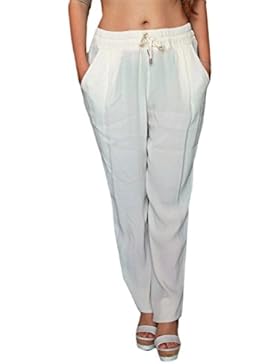 PANTALONE ELEGANTE DONNA DA GIACCA PANNA AVORIO COMODI LARGHI LEGGERI FRESCHI MODA LOOK ESTATE PASSEGGIATA UFFICIO...