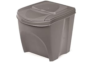 KrysGo 20 Litre Large Stackable Recycling Sorting Colour Coded Plastic Bins with Hinged Lids (Grey)