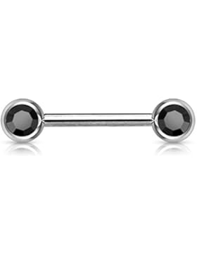 Paula & Fritz® Hantel Brustwarzenpiercing 12mm lang an beiden Enden Zirkonia s...