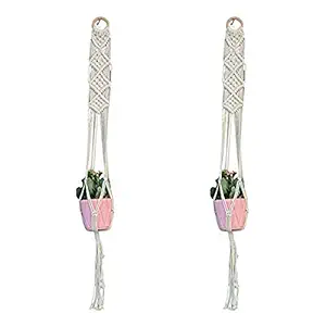 Wonderland ( Pack of 2) Macrame Plant Hangers Outdoor Indoor Wall Hanging Planter Long Flower Basket Handmade Flower Pot Holder