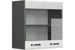 ‎VICCO Vicco Küchenglasschrank R-Line, Glashängeschrank, Weiß Landhaus/Anthrazit, 60 cm