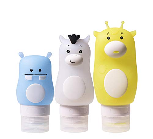 PhantomSky Set di 3 Bottiglie da Viaggio in Silicone, Contenitori Anti-perdita con Ventosa Riutilizzabili Comprimibili per Shampoo, Balsamo, Crema, Lozione con Sacchetto Portaoggetti (90/70/50ml)