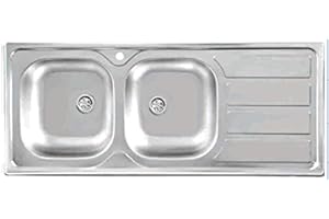 MABEL SRL MABEL Lavello Cucina 2 Vasche con Gocciolatoio Lavandino Cucina Lavello Incasso Acciaio Inox 201 con Finitura Spazzolata Facile da Pulire Lavabo Cucina Profondità Vasche 15 cm - L 116 cm x P 50 cm