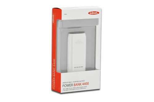 ednet 31881 Power Bank mit LED-Taschenlampe, Kapazität: 4.400 mAh, 1x USB Port (1A) + Micro USB, kompakte Größe, weiß - 4