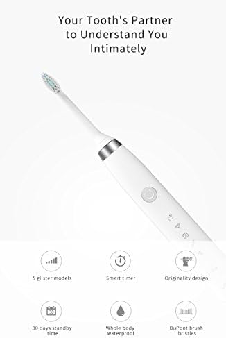 Beibei 【New Version 2018】 Electric Toothbrush, Sonic Electronic Whitening Toothbrushes Cordless Rechargeable with Smart Timer 3 Count Replacement Brush Heads (Black)