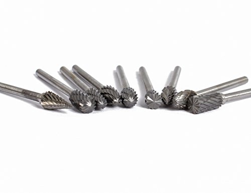 sunreek 10 1/20,3 cm Wolfram Hartmetall-Frässtifte, Double Cut Rotary Grat 3 mm Schaft für Dremel Rotary Werkzeuge Fräser Gravur Bits - 2