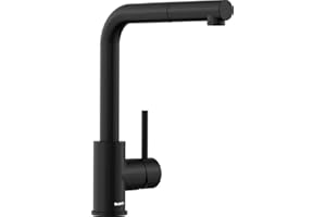 BLANCO MILA-S | Küchenarmatur in schwarz matt | Hochdruck | Mit herausziehbarem Schlauch | Rückflussverhinderer | Keramik Kartusche | Gesicherte Wasserqualität & wassersparend | [10,8x25,2x29,6 cm]