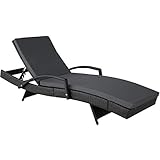 tectake 800691 Bain de Soleil avec accoudoirs inclinable 5 Positions en Résine tressée et Aluminium, Coussin rembourré Auto-agrippant, Stable et résistant - Plusieurs Couleurs (Noir | No. 403145)