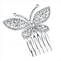 HA26674 Silver colour crystal butterfly hair comb Wedding Party Prom Bride