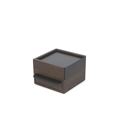 Umbra 1005314-048 Stowit Mini Jewelry Box, Schmuckkästchen klein aus Holz und Metall, Schwarz-Walnuss - 3