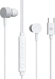 ZEBRONICS Zeb-Buds C2 in Ear Type C Wired Earphones with Mic, Braided 1.2 Metre Cable, Metallic Design, 10mm Drivers, in Line Mic & Volume Controller (White)