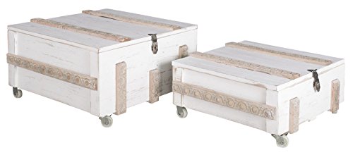 elbmöbel Couchtisch Truhentisch Tisch Kiste Weiß Antik Holz Truhe Holztisch Shabby Deckel