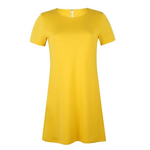 Bringbring Women Short Sleeve Solid Print Casual Mini Beach Dress with Zipper Dresses