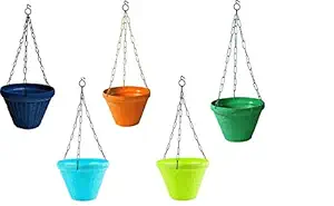 Enamic UK Hanging Flower Pot Basket with Hook Chain for Home Gardener (6inch) Set of 5 with Drainage for All House Plants, Herbs and Succulents || (Only Pot Without Flower)