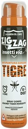 ZIG ZAG Repellente, Insetti, Spray Corpo Insettivia, Repellente specifico per Zanzare, Tigre, pappataci, tafani, vespe, 75 ml