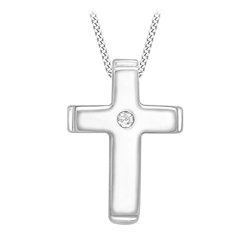 Carissima 9 Karat Wei Gold 0.01 Karat Diamant Besetztes Kreuz an Kette 46cm - 5.44.3640