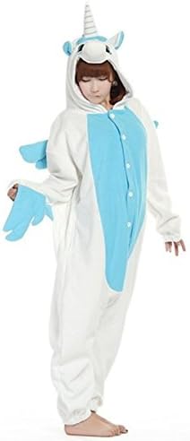 Hot Halloween Pikachu Stitch Unisex Kigurumi Onesie Animal Pajama Cosplay Costume Pyjamas(Blue Unicorn,Large)