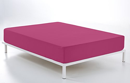 ESTELA - Sábana Bajera Ajustable Combi Color Fucsia - Cama de 90 cm. - 50% Algodón / 50% Poliéster - 144 Hilos