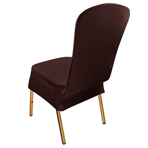 Stuhl Husse ISWEES 6 Stück Universell Stuhlhussen Stretch Stuhl Husse Stuhlbezug Stuhlüberzu,Gedruckt Baumwolle (Dunkelbraun) - 4