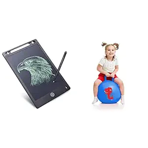 Storio Kids Toys LCD Writing Tablet 8.5Inch E-Note Pad Best Birthday Gift for Girls Boys+ Sit & Bounce Rubber Hop Ball for Boys Girls Toys, 17 Inches Ball for Kids - (Set of 2 Toys)