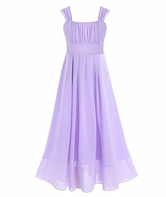 iEFiEL Robe Demoiselle Enfant Mousseline de Soie Jupe Longue Taille Haute Robe Filles - Lilas 7-8 ans