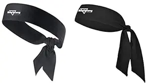HeadTurners Cotton Tie Back Headbands Sweatbands Hair Band Moisture Wicking Workout Men Women Bands (Black, Set of 2 Pcs)