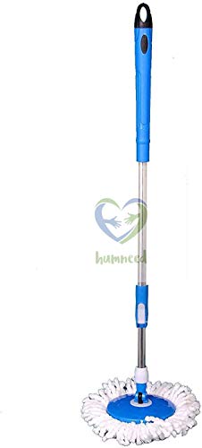 HUMNEED Spin Broom mop Handle Stick with Microfiber Head Refill Stainless Steel Pole for 360° Floor Cleaning Mop (Random Color)