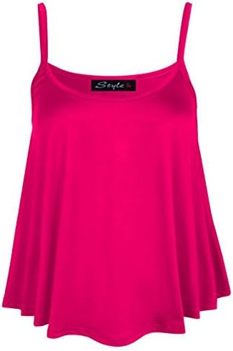 New Womens Plain Swing Vest Sleeveless Top Strappy Cami Ladies Flared Plus Size