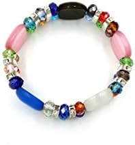 Skyllc® Mixed Color Glass Gemstone Round Beads Stretch Bracelet For Women