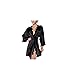 Produktbild FuweiEncore Kurzarm Langarm Pyjama Kleid Satin Spitze Bademantel mit Sexy Gürtel (Farbe : Schwarz, Größe : M)