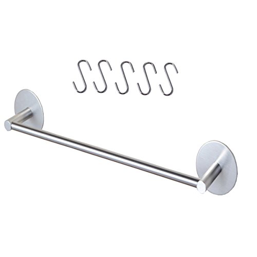 Preisvergleich Produktbild Selbstklebender Handtuchhalter mit 5 S Haken, Handtuchstange Edelstahl rostfrei Ohne Bohren, Super starke Haftung, wasserdicht adhesiveness, Bad und Küche, 40cm (Runde)