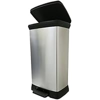 Curver 50 L Metal efecto Pedal de plástico Touch Deco papelera, plateado, 39 x 29 x 72 cm