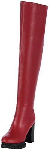 RAZAMAZA Women Fashion High Heel Over Knee Boots Zipper Red Size 37 Asian