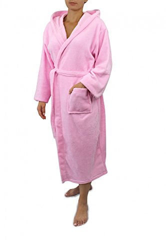 ShopFreunde: Unisex Kapuzen-Bademantel für Damen und Herren aus Coral-Fleece in blau, grau, rosa oder schwarz, S-XL, Farbe:rosa;Größe:L