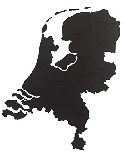 MiMi Innovations Lussuosa Decorazione da Parete in Legno con Mappa del Paese Nederland 92x69 cm/36.2x27.2 Pollici | Nero
